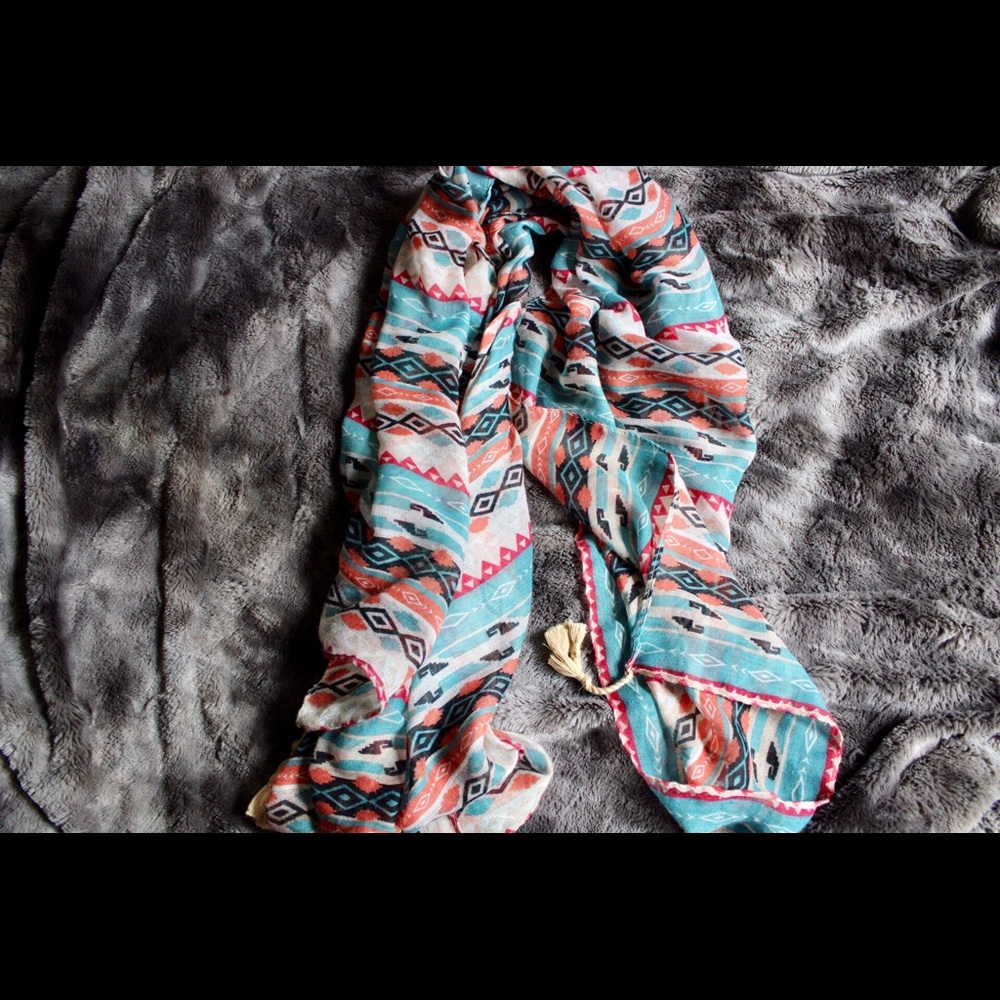 Teal, orange, and cream scarf
